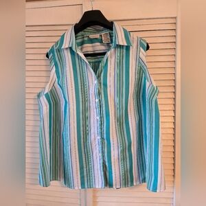 Striped Sleeveless Top - Green and White